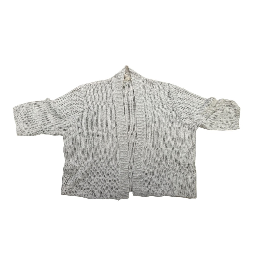 Eileen Fisher Petite Ivory Tape Yarn Open Frnt Cardigan Sweater PS Cream 3/4 Slv